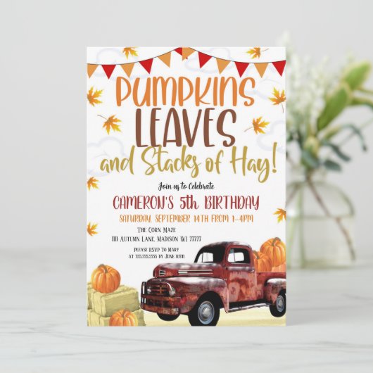 Pumpkin Birthday Uitnodiging (Staand voorkant)