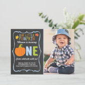 Pumpkin Birthday-uitnodiging Blue First Birthday Kaart (Staand voorkant)