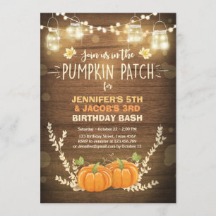 Pumpkin Birthday-uitnodiging patch Twins Herfst Kaart