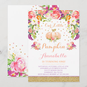Pumpkin Birthday Uitnodiging Roze Gold Pumpkin