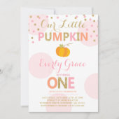 Pumpkin Birthday Uitnodiging Roze Gold Pumpkin (Voorkant)