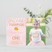 Pumpkin Birthday Uitnodiging Roze Gold Pumpkin (Staand voorkant)