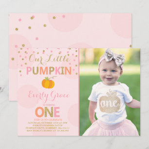 Pumpkin Birthday Uitnodiging Roze Gold Pumpkin