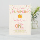 Pumpkin Birthday Uitnodiging Roze Gold Pumpkin (Staand voorkant)