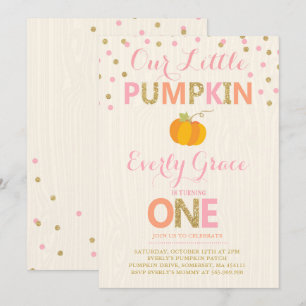 Pumpkin Birthday Uitnodiging Roze Gold Pumpkin
