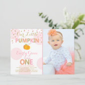 Pumpkin Birthday Uitnodiging Roze Gold Pumpkin (Staand voorkant)