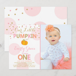 Pumpkin Birthday Uitnodiging Roze Gold Pumpkin
