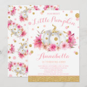 Pumpkin Birthday Uitnodiging Roze Gold Pumpkin (Voorkant / Achterkant)