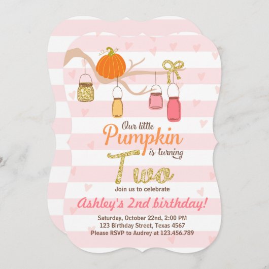 Pumpkin Birthday - uitnodiging Roze Gold Tweede da (Voorkant / Achterkant)