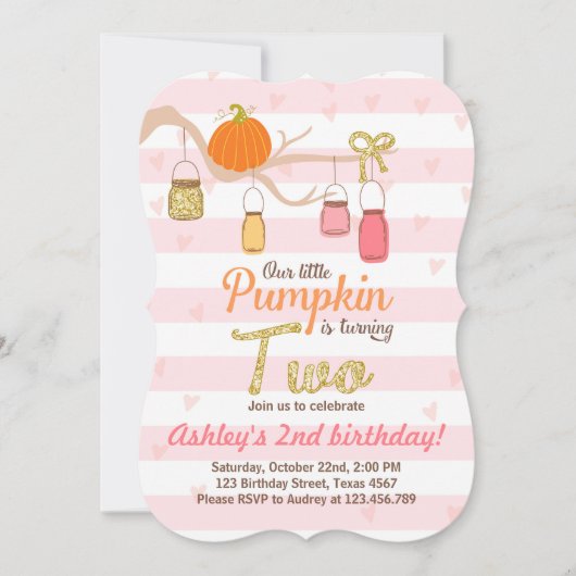 Pumpkin Birthday - uitnodiging Roze Gold Tweede da (Voorkant)