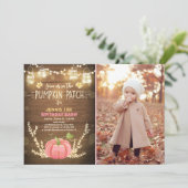 Pumpkin Birthday uitnodiging Roze meisje Birthday (Staand voorkant)