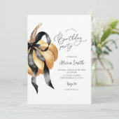 Pumpkin Black Bow Verjaardagsfeestje uitnodiging (Staand voorkant)