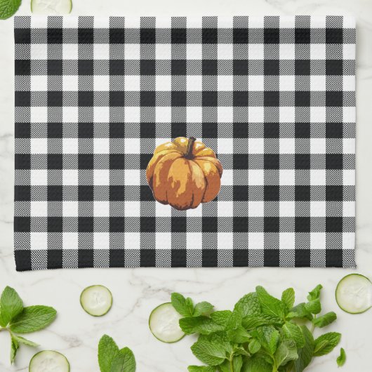 Pumpkin Black Buffalo Check Kitchen Towel Theedoek (Gevouwen)