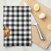 Pumpkin Black Buffalo Check Kitchen Towel Theedoek (Quarter Fold)