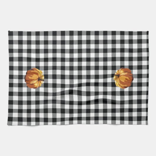 Pumpkin Black Buffalo Check Kitchen Towel Theedoek (Horizontaal)