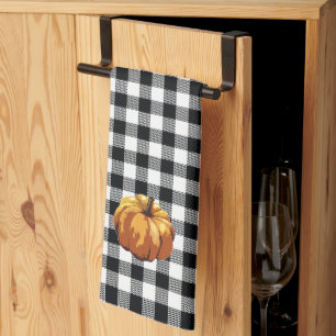 Pumpkin Black Buffalo Check Kitchen Towel Theedoek