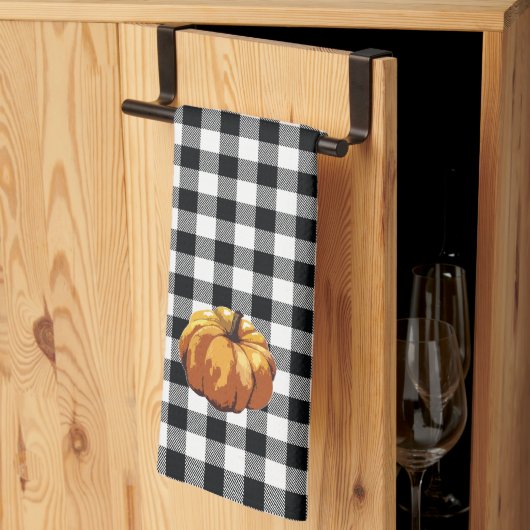 Pumpkin Black Buffalo Check Kitchen Towel Theedoek (Derde Gevouwen)