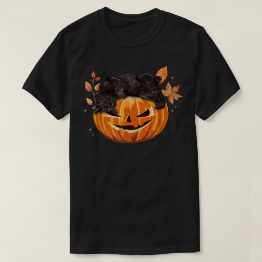 Pumpkin Black Cat Autumn Leaves Halloween Kitten C T-shirt (Design voorkant)