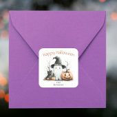 Pumpkin Black Cat Ghost Watercolor Happy Halloween Vierkante Sticker