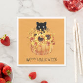 Pumpkin Black Cat Halloween Napkins Servet (Insitu)