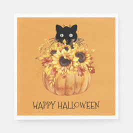 Pumpkin Black Cat Halloween Napkins Servet