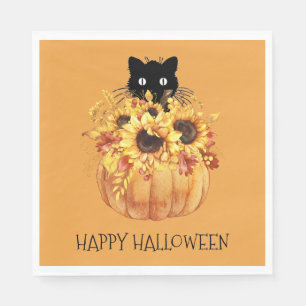 Pumpkin Black Cat Halloween Napkins Servet