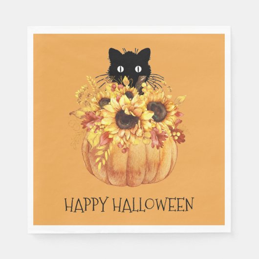 Pumpkin Black Cat Halloween Napkins Servet (Voorkant)