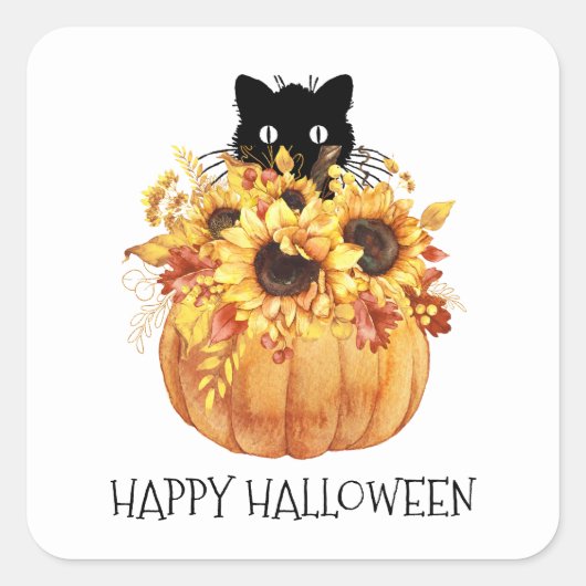 Pumpkin Black Cat Halloween Paper Bord Napkins Vierkante Sticker (Voorkant)