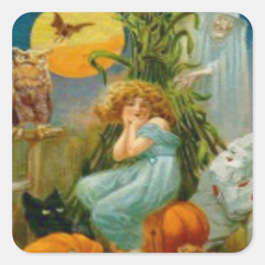 Pumpkin Black Cat Witch Clown Owl Kikker Bat Vierkante Sticker (Voorkant)