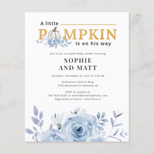 Pumpkin Blue Botanical Boys Baby shower Invitation Flyer (Voorkant)