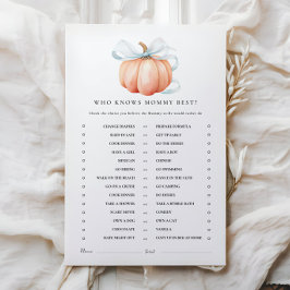 Pumpkin Blue Bow Baby shower Activiteit Spelletjes