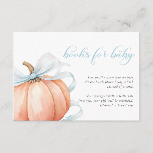 Pumpkin Blue Bow Baby shower Boeken voor Baby Informatiekaartje (Voorkant)