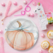 Pumpkin Blue Bow Baby shower Papieren Bordje (Feest)