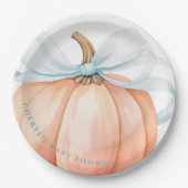 Pumpkin Blue Bow Baby shower Papieren Bordje (Voorkant)