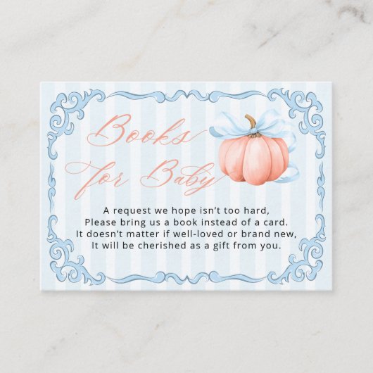 Pumpkin Blue Bow Boy Baby shower Boek Verzoek Informatiekaartje (Voorkant)