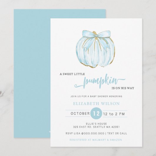 Pumpkin Blue Bow Boy Baby shower Kaart (Voorkant / Achterkant)