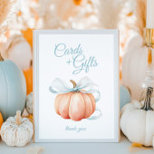 Pumpkin Blue Bow Cards & Gifts Table Sign Poster