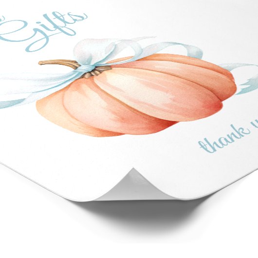 Pumpkin Blue Bow Cards & Gifts Table Sign Poster