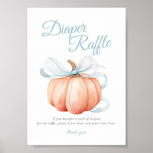 Pumpkin Blue Bow Diaper Raffle Table Sign Poster (Voorkant)