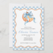 Pumpkin Blue bow Plaid baby shower Uitnodiging (Voorkant)
