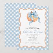 Pumpkin Blue bow Plaid baby shower Uitnodiging (Voorkant / Achterkant)