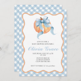Pumpkin Blue bow Plaid baby shower Uitnodiging