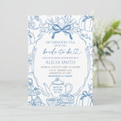 Pumpkin Blue Bow Toile Bridal Shower Tea Party Kaart (Staand voorkant)