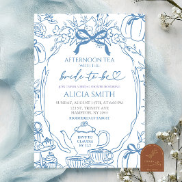  Pumpkin Blue Bow Toile Bridal Shower Tea Party Kaart