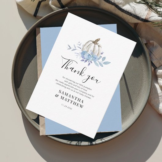 Pumpkin Blue Floral Baby shower Hartelijk dank Notitiekaartje