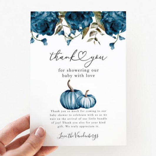 Pumpkin Blue Flower Baby shower Bedankkaart