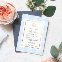 Pumpkin Blue Gingham Baby shower Folie