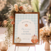 Pumpkin Blue Gingham Baby shower Welkom Poster