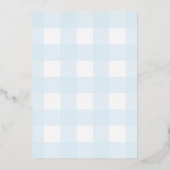 Pumpkin Blue Gingham Christening Folie Uitnodiging (Achterkant)