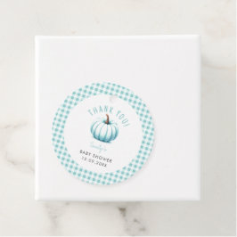 Pumpkin Blue Gingham Plaid Boy Baby shower Bedankjes Labels